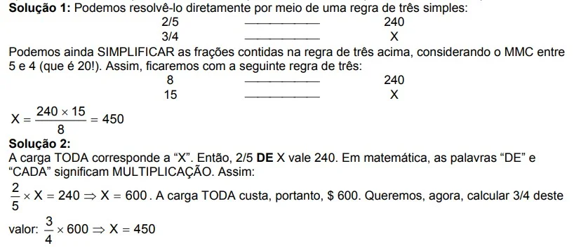 Resolução da Questão sobre regra de três simples